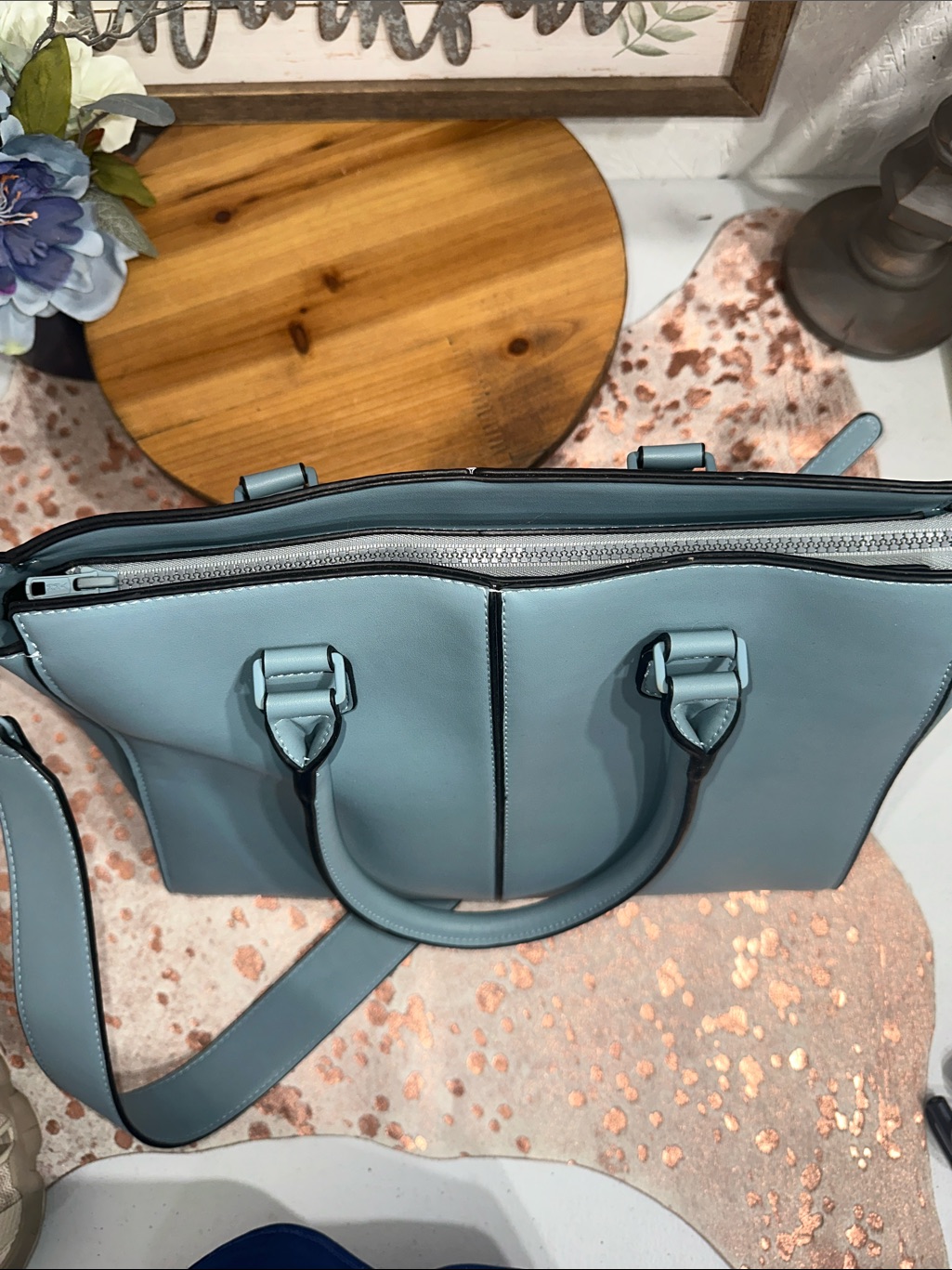 His Sleek Light Blue Structured Tote With Convertible Strap — image 3 of 8